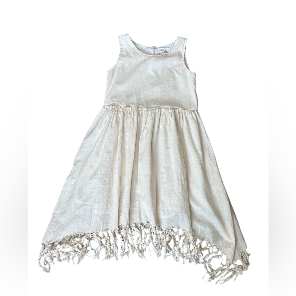 Poppet & Fox Girl’s 100% Cotton Cream Colored Fringed Dress 12Y - Picture 1 of 8